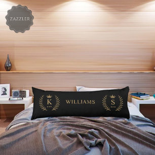 Customise Name & Initial Black White Gold Monogram Body Cushion