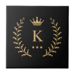 Customise Name & Initial Black White Gold Monogram Ceramic Tile<br><div class="desc">Introducing our Customise Name & Initial Black White Gold Monogram collection – a bespoke fusion of sophistication and personalisation. Tailored for those who appreciate unique details, this collection allows you to add your name and initials to a timeless black and white palette, elegantly accented with gold monogramming. Whether you're looking...</div>