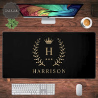 Customise Name & Initial Black White Gold Monogram