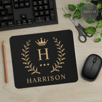 Customise Name & Initial Black White Gold Monogram