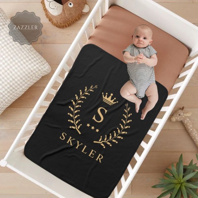 Customise Name & Initial Black White Gold Monogram Sherpa Blanket (Customize Name & Initial Black White Gold Monogram Sherpa Blanket)