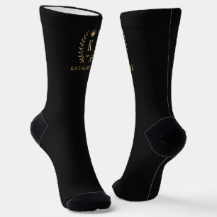 Customise Name & Initial Black White Gold Monogram Socks