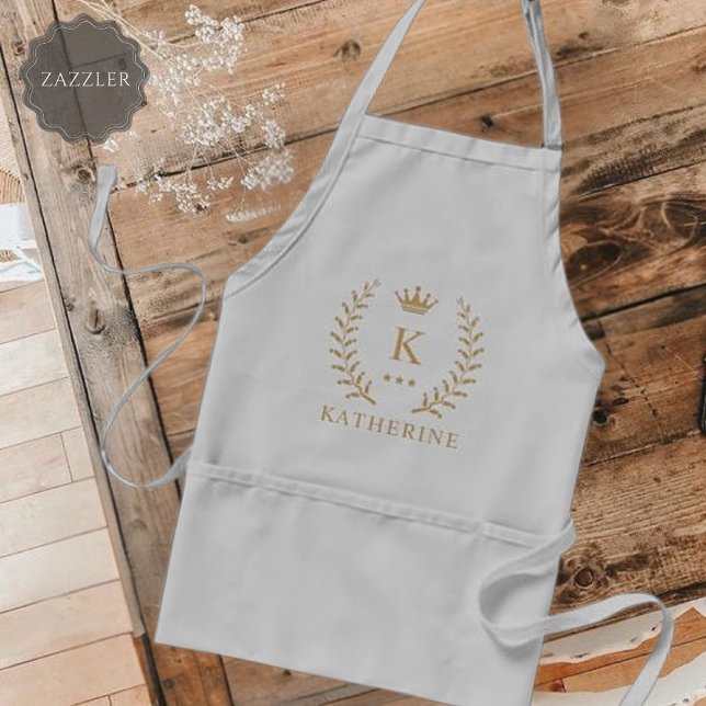 Customise Name & Initial Black White Gold Monogram Standard Apron (Customize Name & Initial Black White Gold Monogram Adult Apron)