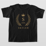 Customise Name & Initial Black White Gold Monogram T-Shirt<br><div class="desc">Introducing our Customise Name & Initial Black White Gold Monogram collection – a bespoke fusion of sophistication and personalisation. Tailored for those who appreciate unique details, this collection allows you to add your name and initials to a timeless black and white palette, elegantly accented with gold monogramming. Whether you're looking...</div>