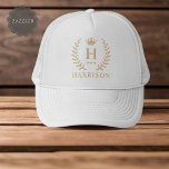Customise Name & Initial Black White Gold Monogram Trucker Hat<br><div class="desc">Introducing our Customise Name & Initial Black White Gold Monogram collection – a bespoke fusion of sophistication and personalisation. Tailored for those who appreciate unique details, this collection allows you to add your name and initials to a timeless black and white palette, elegantly accented with gold monogramming. Whether you're looking...</div>
