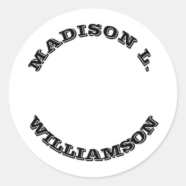 Customise Name last curved letters Black white Classic Round Sticker (Front)