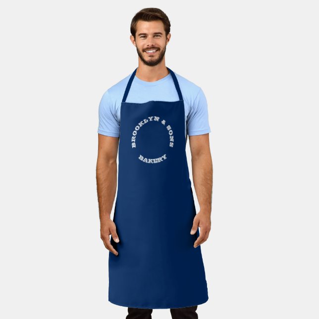 Customise Name last curved letters Navy Blue Apron (Worn)