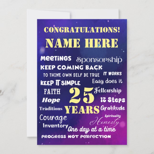 Customise Name/Milestone 12 Step Recovery Card (Front)