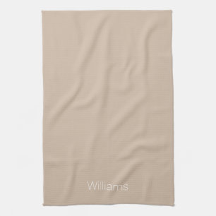 Customise name minimalist beige tan white tea towel