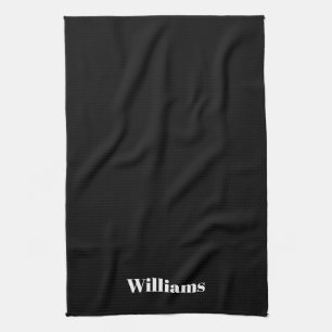 Customise name minimalist black white tea towel