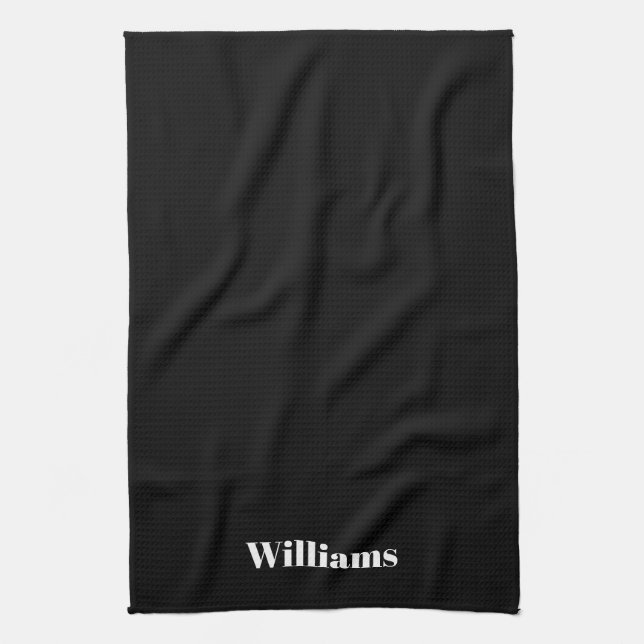 Customise name minimalist black white tea towel (Vertical)
