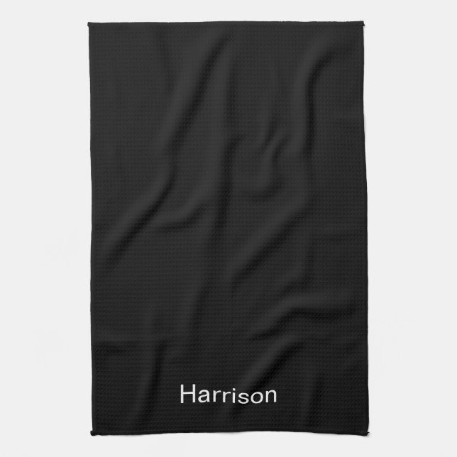 Customise name minimalist black white tea towel (Vertical)
