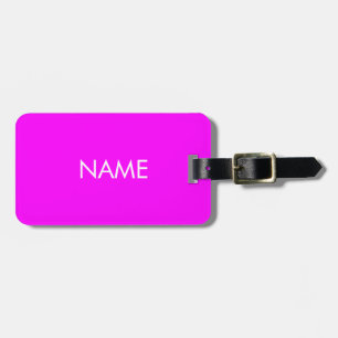 Customise name minimalist magenta white luggage tag