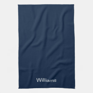 Customise name minimalist navy blue white tea towel