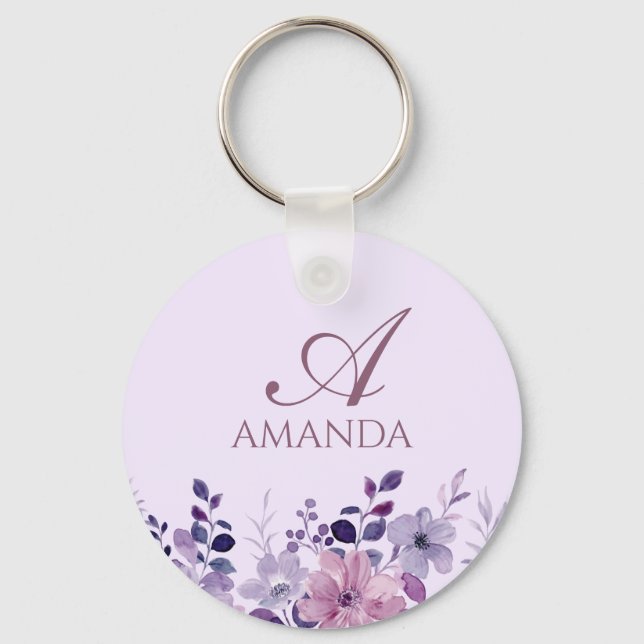 Customise Name Purple Flower Key Ring (Front)