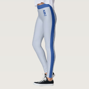 Customise Name Royal Powder Blue Stripes Monogram Leggings