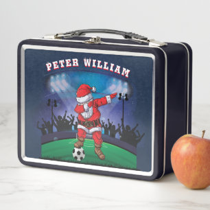 Customise Name Santa Christmas Soccer Metal Lunch Box