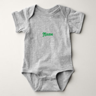 Customise name, text green letters grey baby bodysuit