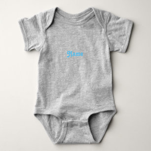 Customise name, text light blue letters grey baby bodysuit