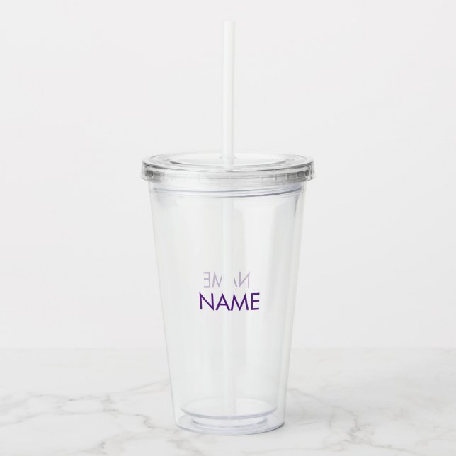 Customise name, text minimalist purple clear acrylic tumbler (Front)