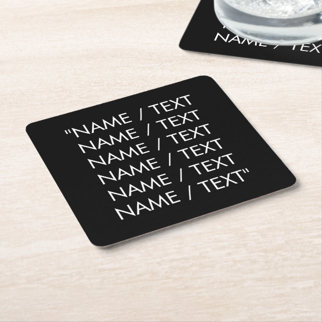 Customise Name text quote elegant black white Square Paper Coaster (Angled)
