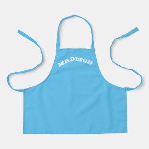 Customise name text white curved letters blue apron