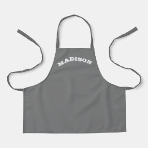Customise name text white curved letters dark grey apron