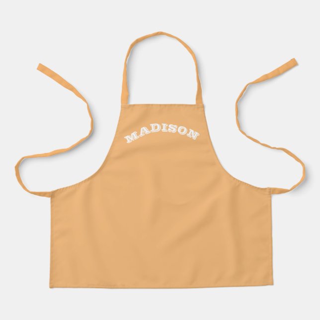 Customise name, text white curved letters orange apron (Front)