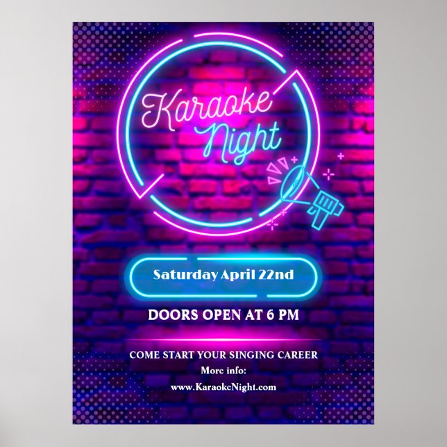 Customise Neon Karaoke Night Medium Size Poster (Front)