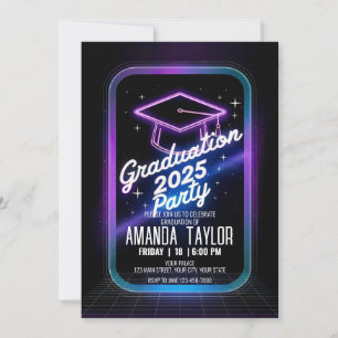 Customise Neon Purple Dinner Graduation Futuristic Invitation