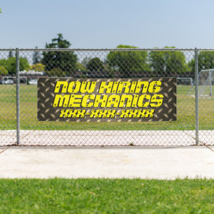 Customise Now Hiring Mechanics On Diamond Plate Banner