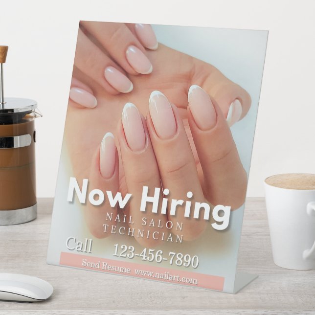 Customise Now Hiring Nail Salon Technician Pink Pedestal Sign (In SItu)