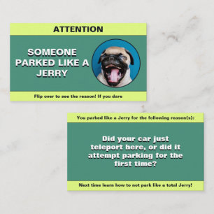 Customise Parked Like a Jerry, funny parking prank Calling Card