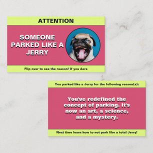 Customise Parked Like a Jerry, funny parking prank Calling Card
