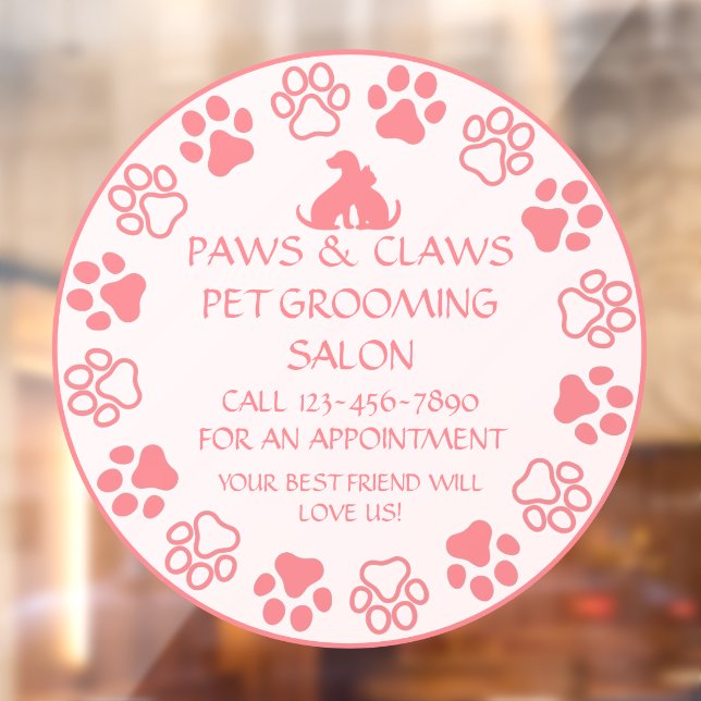 Customise Paws Claws Pet Grooming Front Door Pink  (Sheet 2)