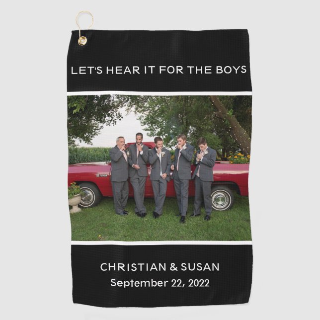 Customise Personal Photo Wedding Party BLACK Golf Towel (Front)