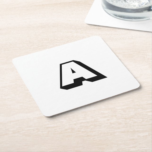Customise, personalise alphabet initial monogram square paper coaster (Angled)