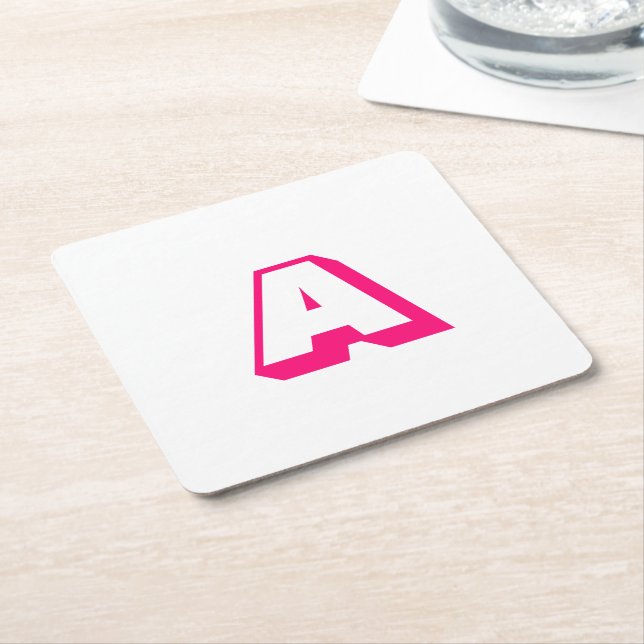 Customise, personalise alphabet initial monogram square paper coaster (Angled)