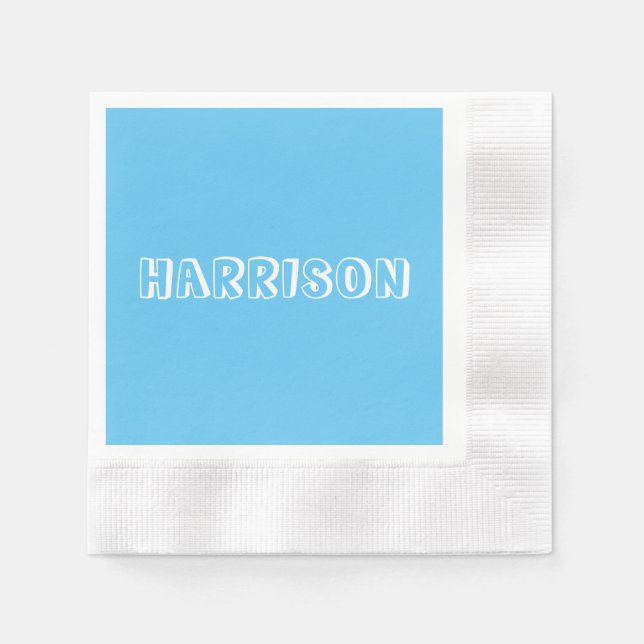 Customise, personalise Birthday Name, text Blue Napkin (Front)