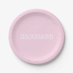 Customise, personalise Birthday Name, text pink Paper Plate