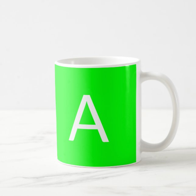 Customise, personalise monogram initial neon green coffee mug (Right)