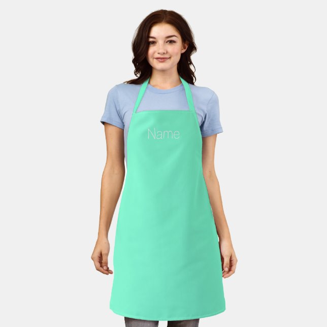 Customise personalise NAME monogram aqua Apron (Worn)