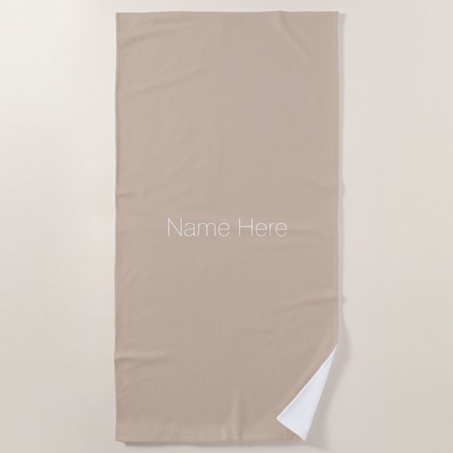 Customise personalise name monogram beige white beach towel (Front)