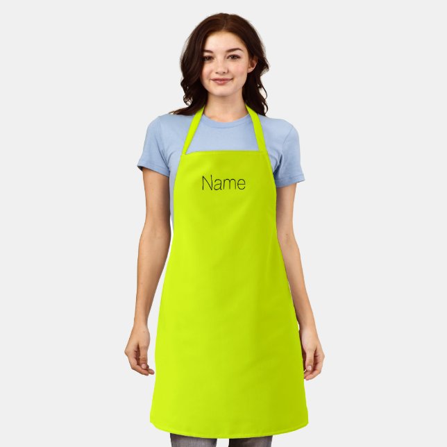Customise personalise NAME monogram chartreuse Apron (Worn)