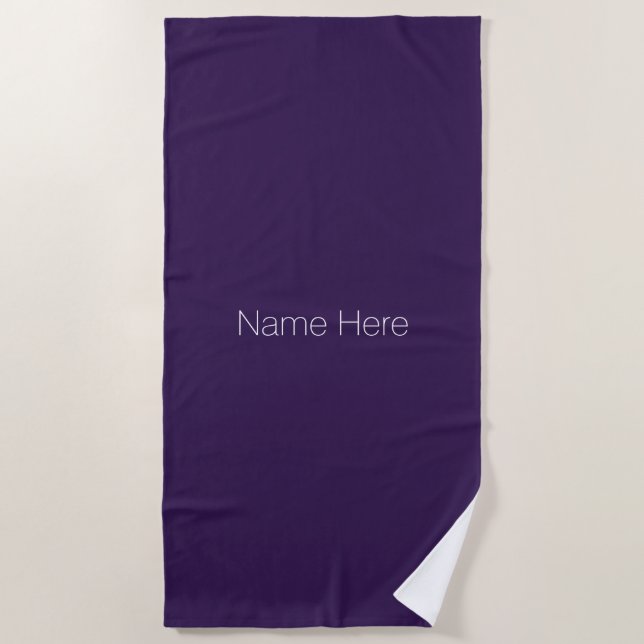 Customise personalise name monogram dark violet beach towel (Front)
