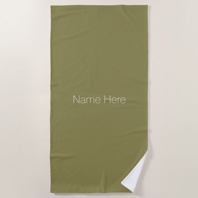 Customise personalise name monogram khaki white beach towel (Front)