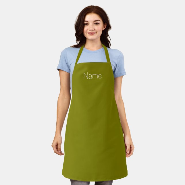 Customise personalise NAME monogram olive green Apron (Worn)
