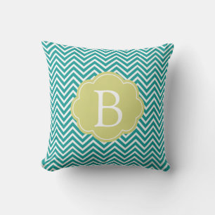 Customise, personalise teal and lime chevron cushion