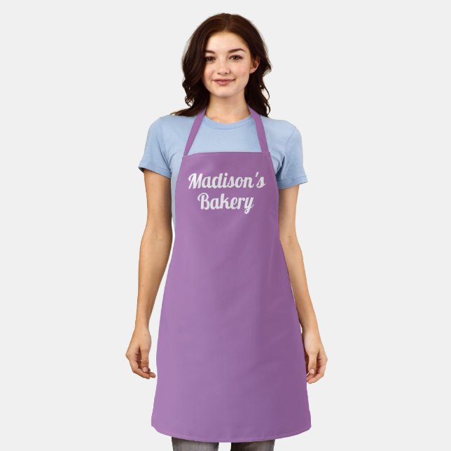 Customise personalise with NAME monogram lavender Apron (Worn)