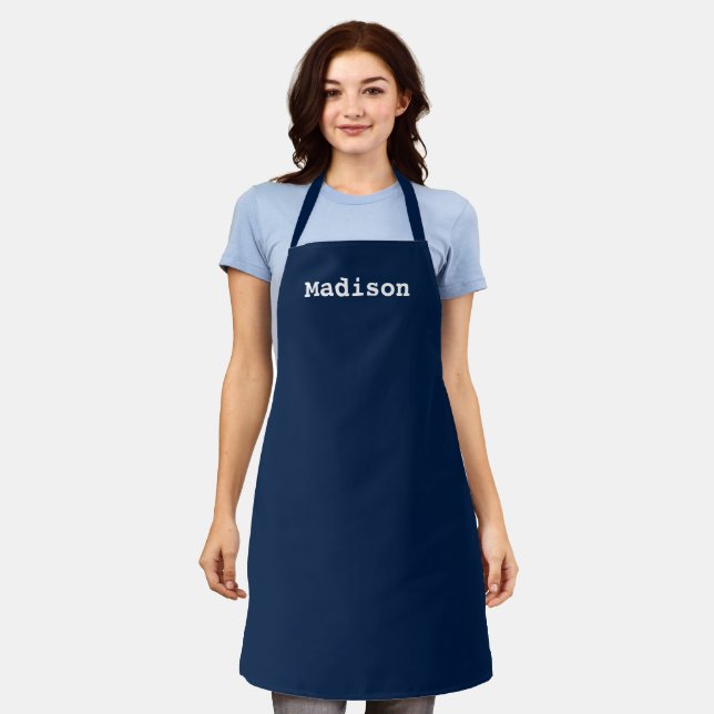 Customise personalise with NAME monogram navy blue Apron (Worn)